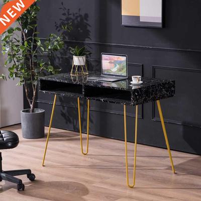 [103 x 55 x 80]cm Marble Iron Foot Computer Table Black