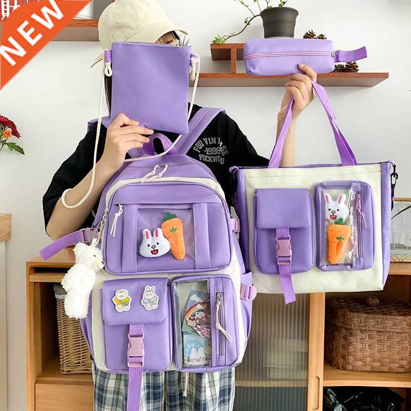 4 Pcs Sets Children's School Backpack Kawaii Women's Backpac