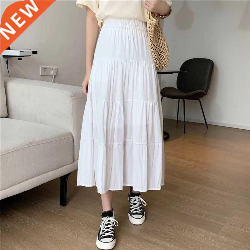 Spring Summer Women Chiffon Skirts Vintage High Waist Elasti图片