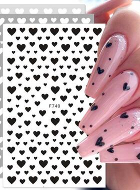 1PC 3D Nail Stickers Black Heart Love Self-Adhesive Slider L