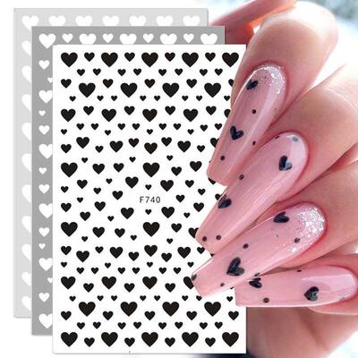 1PC 3D Nail Stickers Black Heart Love Self-Adhesive Slider L