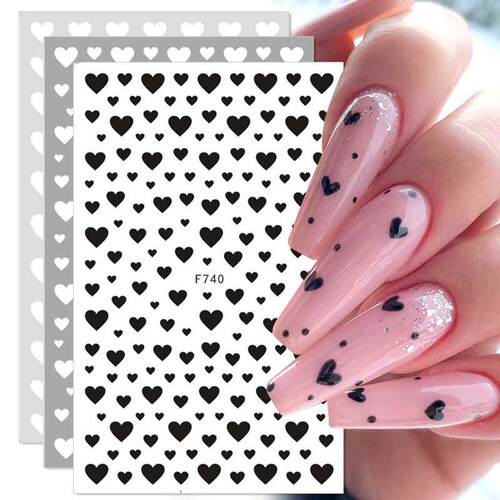 1PC 3D Nail Stickers Black Heart Love Self-Adhesive Slider L