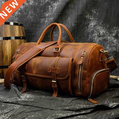 Vintage Crazy Horse leather Travel Bag With Shoe Pocket 20 i