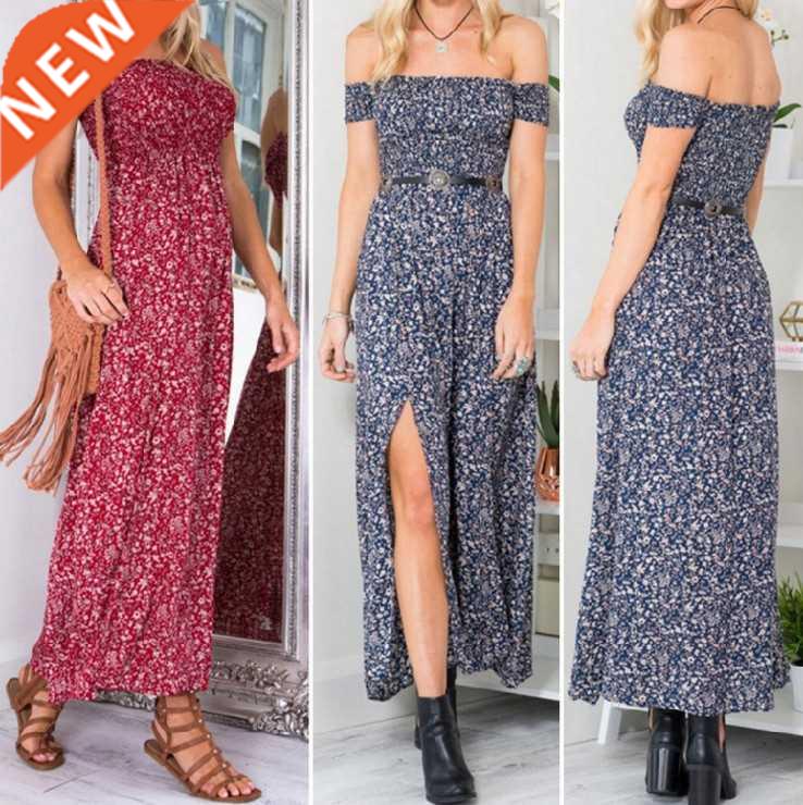 2021 summer sexy strapless women's dress with slit裹胸连衣裙