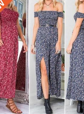 2021 summer sexy strapless women's dress with slit裹胸连衣裙