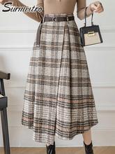 SURMIITRO 2022 Autumn Winter Warm Midi Long Skirt Women Kore