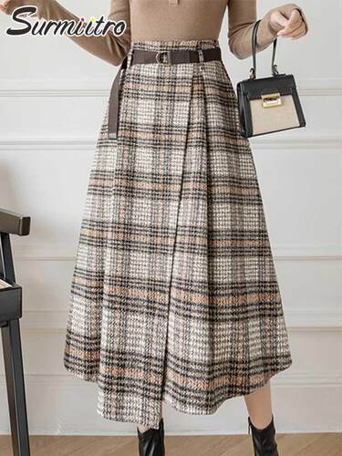 SURMIITRO 2022 Autumn Winter Warm Midi Long Skirt Women Kore