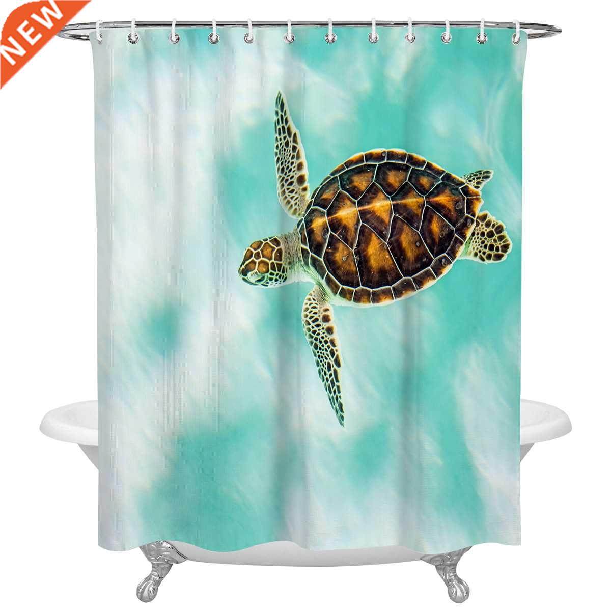 cute baby turtle blue green shower curtains for bathroom