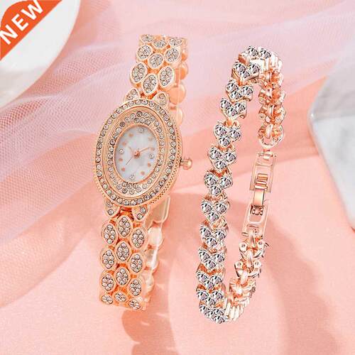 2PCS Luxury Women Watch Set Fashion Ladies Quartz Diamond Wr