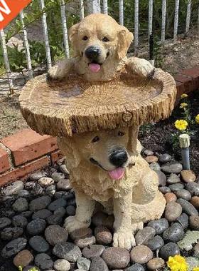 Playful Garden Dog Statues Puppies Birdbath Polyresin