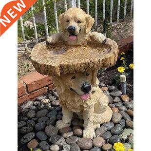 Playful Garden Dog Statues Puppies Birdbath Polyresin