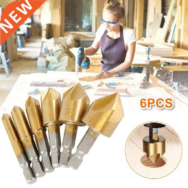 6 Pcs Flute Countersink Drill Bit Set Center Punch Set