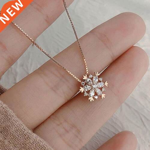 Women Girls Popular Snowflake Shining Crystal Necklace Rhine