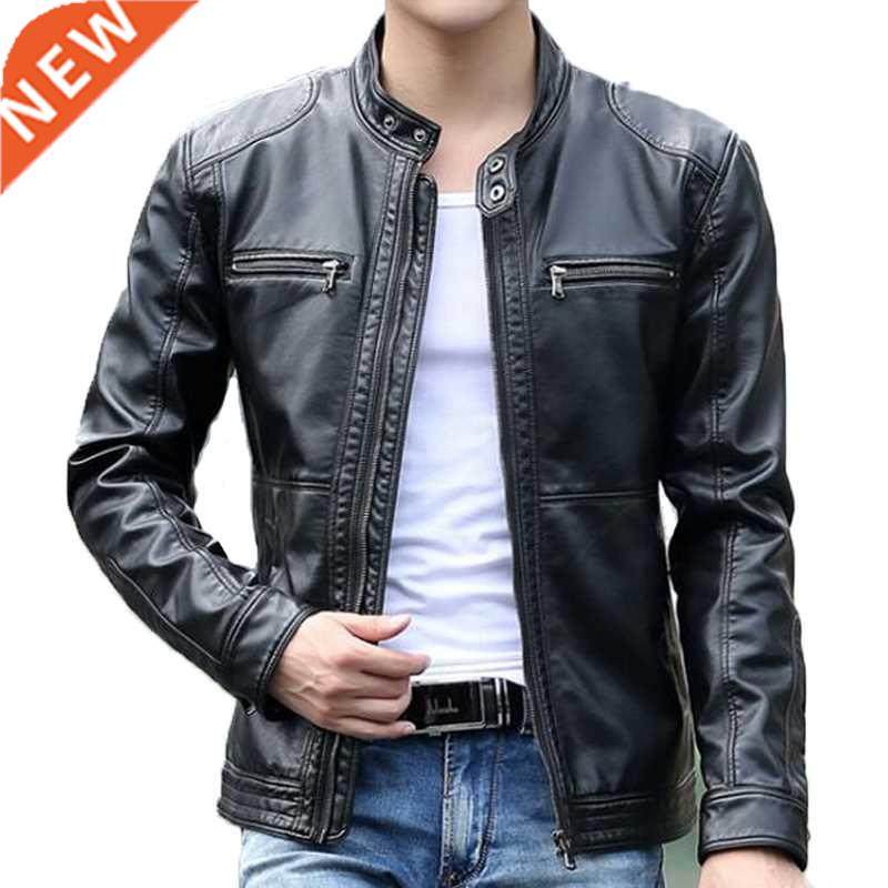 Men's leather Jacket design stand collar Coat Men casual mot图片