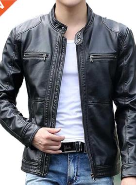Men's leather Jacket design stand collar Coat Men casual mot