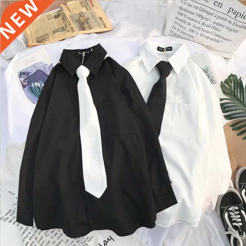 White Plain Loose Oversized Blouses Female Tops Loose BF Kor