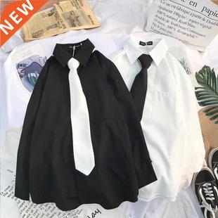 White Plain Loose Oversized Blouses Female Tops Loose BF Kor