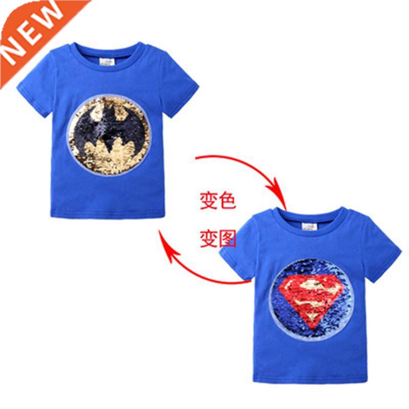 Summer T-Shirt Boys Superhero Sequin Reversible Tops Tees Ki