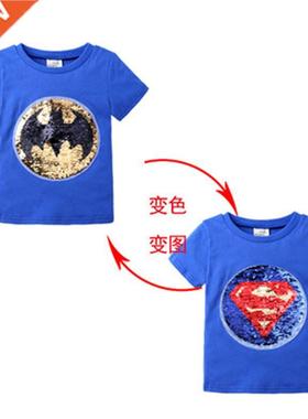 Summer T-Shirt Boys Superhero Sequin Reversible Tops Tees Ki