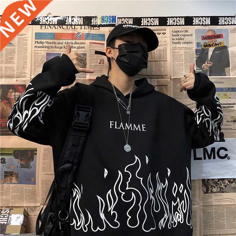 Harajuku Oversized Women Hoodies Casual Flame Print Sweatshi