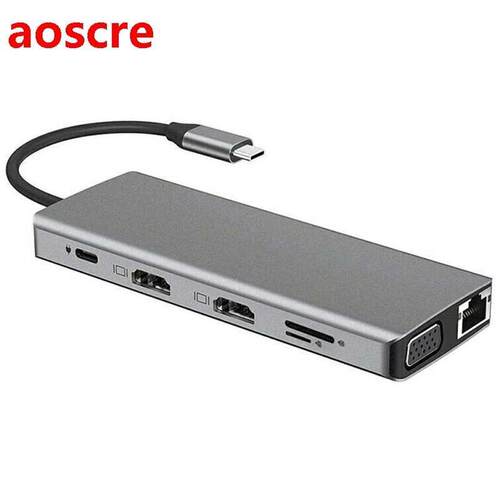 USB C Hub 12 in 1 Type C to USB-C USB3.0 HDMI VGA PD Hub Ada