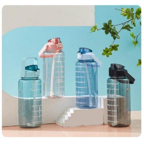 Frosted Time Scale Straw Cup 2L Large Capacity Water Bottle