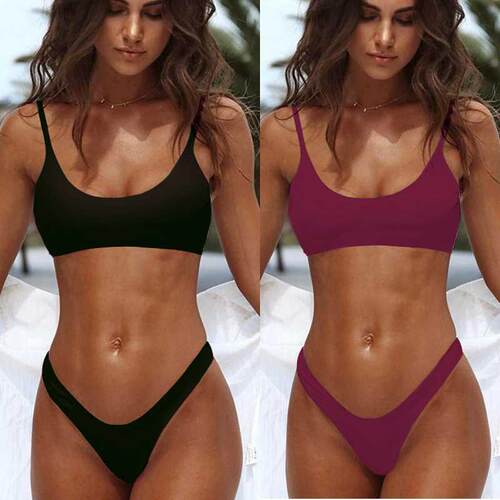 Solid Sexy Red Micro Bikini Set Women Swimming Suit Padded B