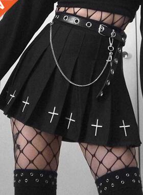 Black Hgh Wast Mn Skrts Punk Pleated Vntage Skrt Goth