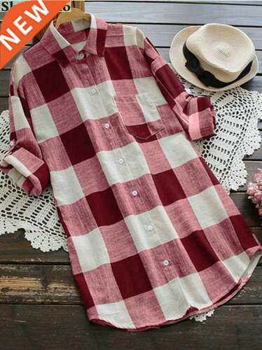 Good women cotton linen blouses classic plaid plus size lad