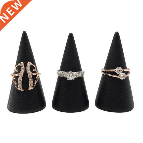 Vintage Black Wooden Ring Holder Display Cone Rack Solid Woo