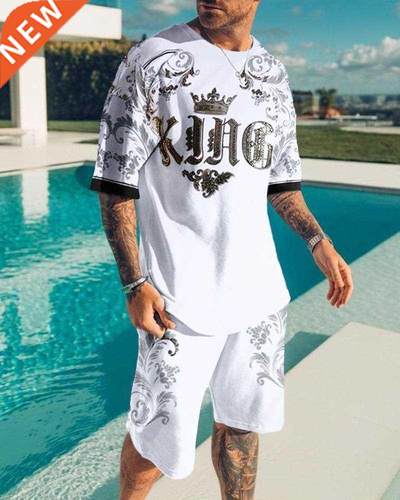 King T Shirt for Men 2022 Summer New Men's Clothing Set Fash