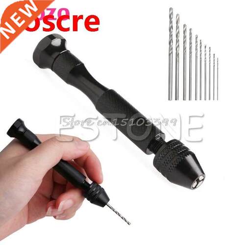 Mini Micro Aluminum Hand Drill Keyless Chuck +10pcs Twist Dr