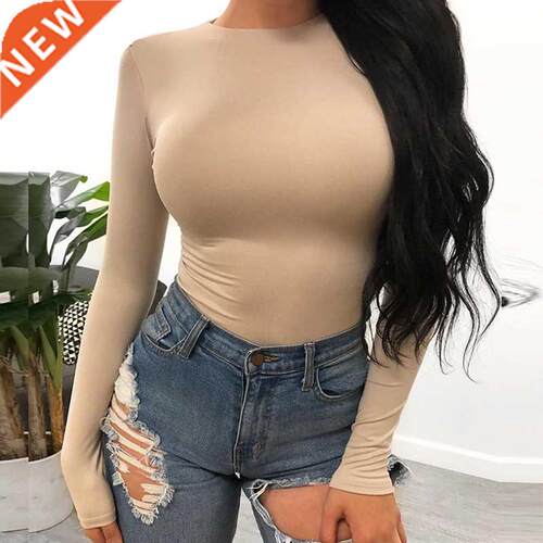 O Neck Long Sleeve Solid White Sexy Bodysuit Women Black Aut