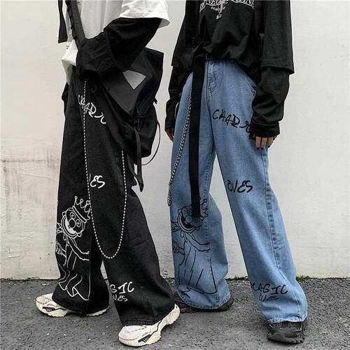 Graffiti printed street jeans women	s gothic mopping