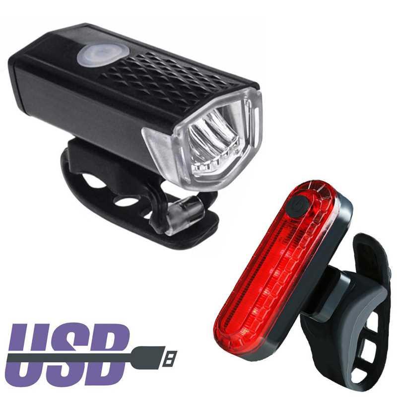 2pcs Waterproof Bike Light Lamp LED USB Rechargeable 300 Lum
