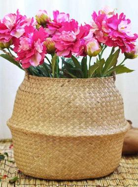 Wicker Storage Foldable Basket Bamboo Seagrass Flower Pot Pl