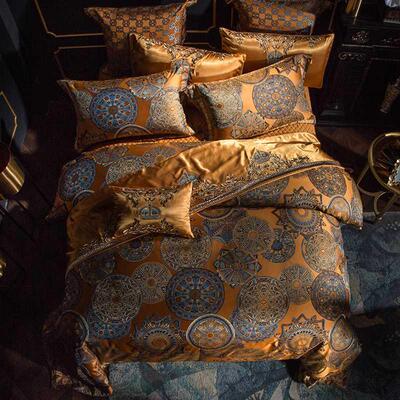 Luxury Golden Silver Satin Cotton Bedding set 104X90in Overs