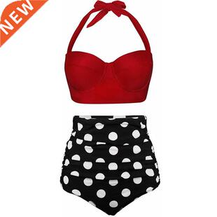 Women Swimsuits Vintage Bandeau Push Up Polka Dot Plus Size