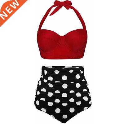 Women Swimsuits Vintage Bandeau Push Up Polka Dot Plus Size