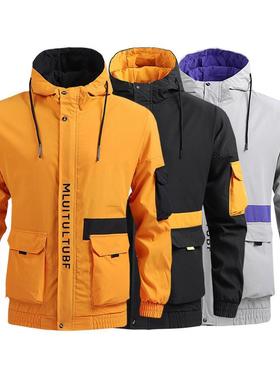 Men Coat Contra Colors Hooded Windproof Slim Winter Jacket