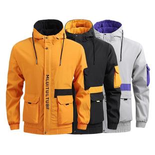 Men Coat Contra Colors Hooded Windproof Slim Winter Jacket