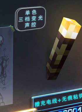 火把灯壁灯火炬小夜灯钻石矿灯床头灯起夜宿舍灯玩具模型礼品礼物