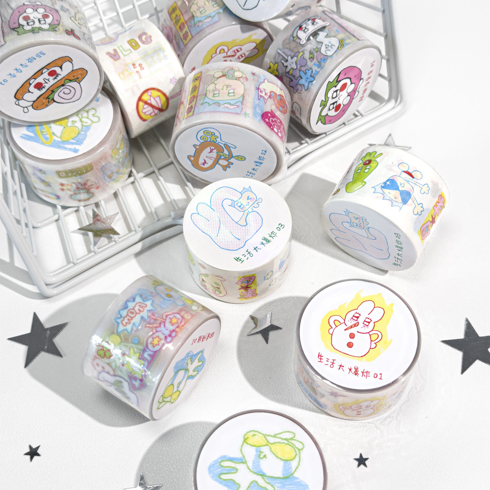 可爱卡通AGUGU开小差pet闪砂胶带ins日系动物小清新咕卡基础手帐背卡防水手机壳拼贴透明图案diy装饰素材胶卷