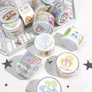 可爱卡通AGUGU开小差pet闪砂胶带ins日系动物小清新咕卡基础手帐背卡防水手机壳拼贴透明图案diy装饰素材胶卷