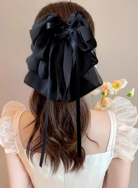 韩式公主发饰黑色大蝴蝶结抓夹雪纺发饰女后脑勺发抓头饰气质发夹