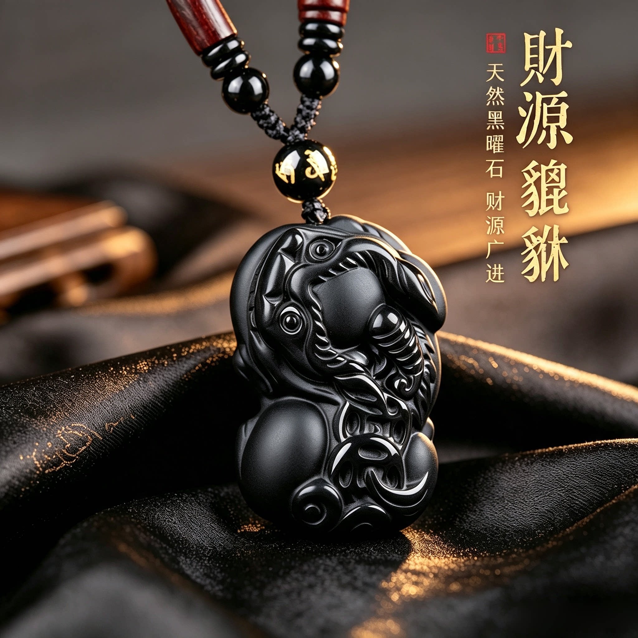 正品天然黑曜石招财貔貅吊坠男女款项链转运护身符挂件项链礼物
