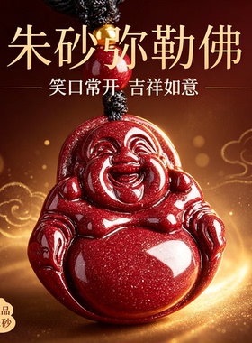 正品天然朱砂弥勒佛佛公吊坠女本命年平安符护身符挂件佛头项链