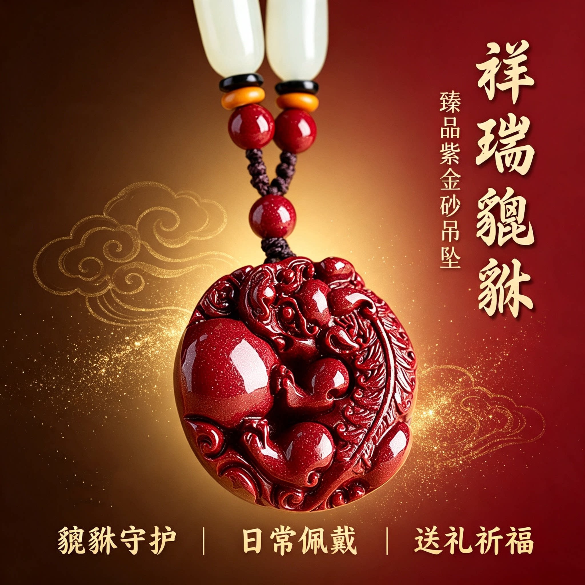 正品天然朱砂貔貅吊坠男本命年平安扣护身符挂件招财项链女礼物