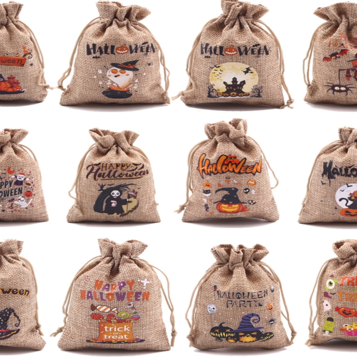 新款万圣节讨糖袋南瓜盛会糖果袋零食饼干小布袋束口麻布袋12款
