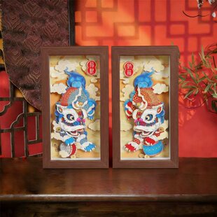 国潮醒狮摆件3d立体剪纸画手工乔迁新居开业礼物招财纳福摆台纸雕